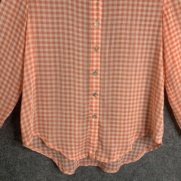 Living Doll Light Weight Semi Sheer Gingham Shirt Roll Tab Sleeve Shell Buttons - Picture 3 of 10
